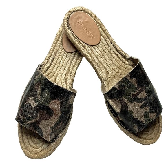 J. CREW Valencia Camouflage Leather Espadrille Slide Sandals - Picture 5 of 9